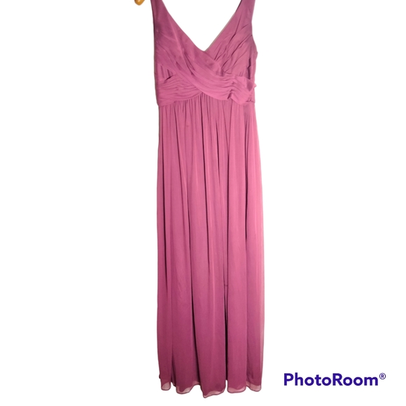 David’s Bridal Long Mesh Dress Cowl Neck Wine Color Bridesmaid SIZE 8 - Picture 6 of 9